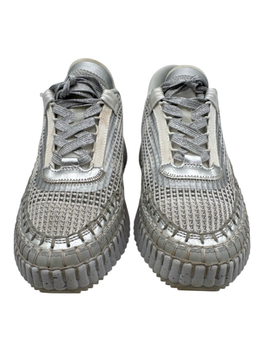Chloe Shoe Size 38 Gray & Silver textile upper Whipstitch Platform Sneakers Gray & Silver / 38
