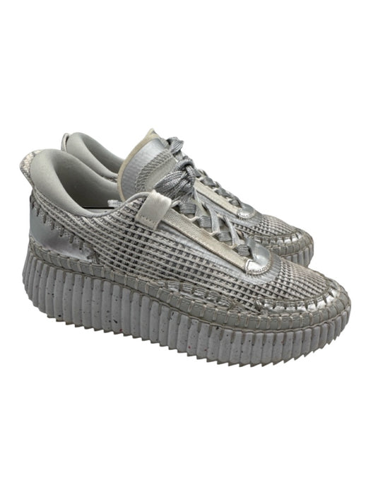 Chloe Shoe Size 38 Gray & Silver textile upper Whipstitch Platform Sneakers Gray & Silver / 38