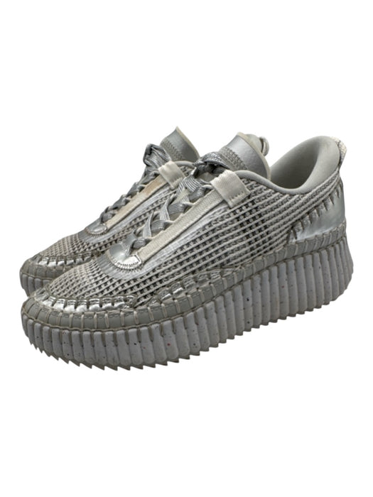 Chloe Shoe Size 38 Gray & Silver textile upper Whipstitch Platform Sneakers Gray & Silver / 38