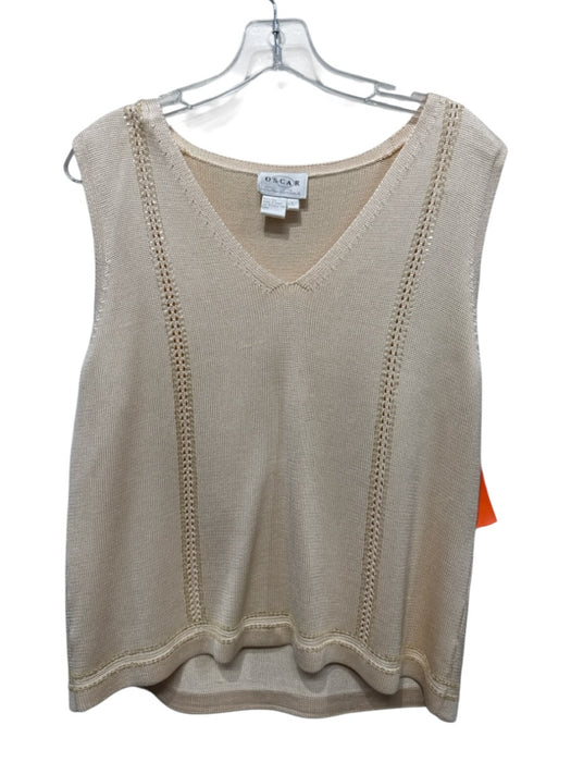 Oscar by Oscar de la Renta Cream Beige Silk Knit Sequin Detail Jacket Set Cream Beige / L