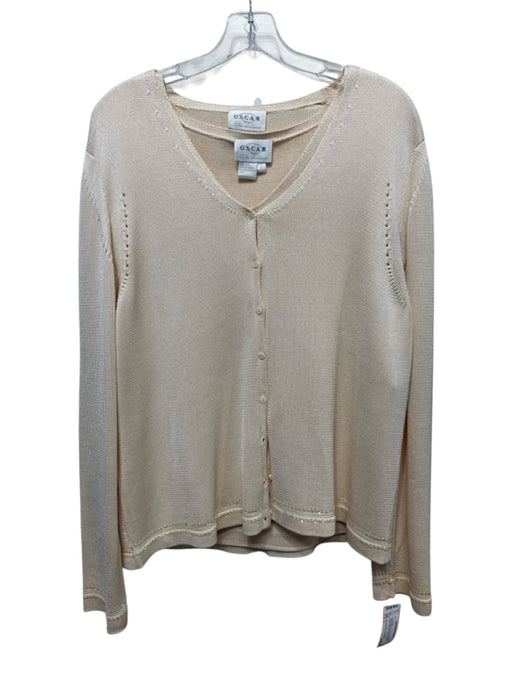 Oscar by Oscar de la Renta Cream Beige Silk Knit Sequin Detail Jacket Set Cream Beige / L