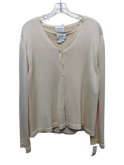 Oscar by Oscar de la Renta Cream Beige Silk Knit Sequin Detail Jacket Set Cream Beige / L