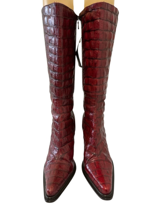 Donald J Pliner Shoe Size 10 Burgundy Red Leather Upper Croc Embossed Boots Burgundy Red / 10