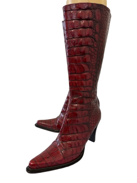Donald J Pliner Shoe Size 10 Burgundy Red Leather Upper Croc Embossed Boots Burgundy Red / 10