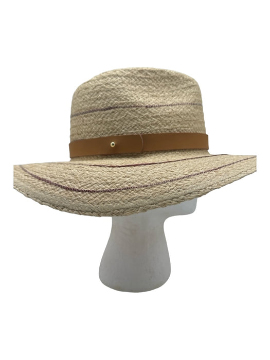 Gigi Pip Beige Straw Woven Stripe Detail Brim Sun Hat Hat Beige / 55