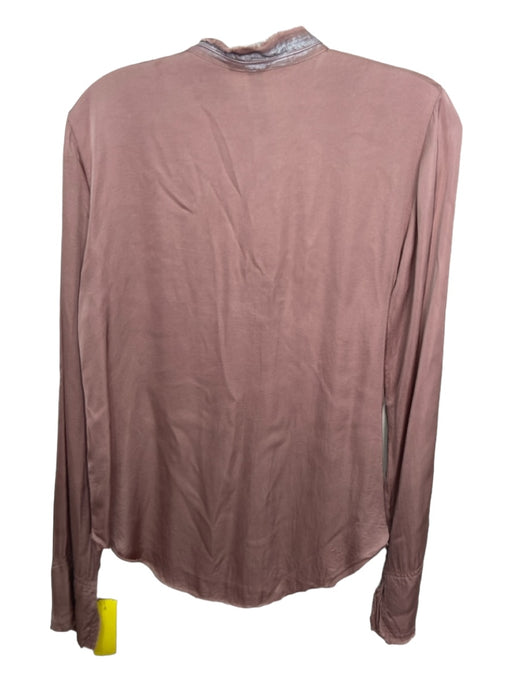 Jaga Size 0 Pink & Silver Rayon round split neck Metallic Paint Long Sleeve Top Pink & Silver / 0