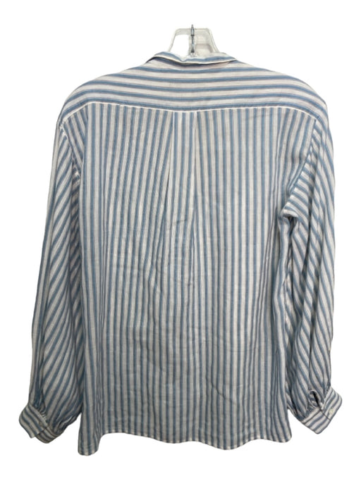 Nili Lotan Size XS White Blue Red COTTON & LINEN Collared V Neck Striped Top White Blue Red / XS