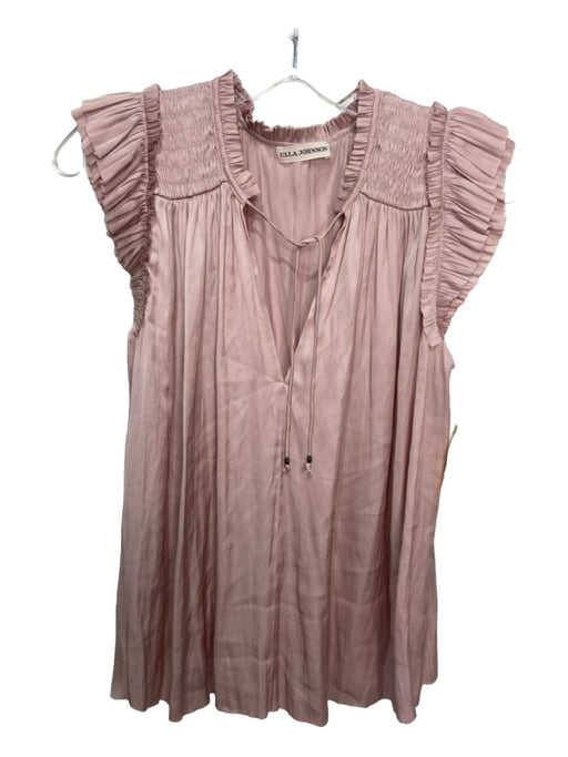 Ulla Johnson Size 2 Pale Pink Polyester round split neck Ruffle Cap Sleeve Top Pale Pink / 2