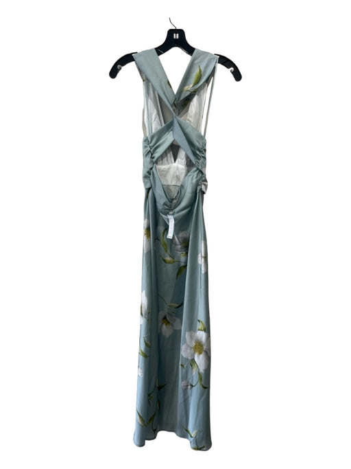 Zara Size XS Baby Blue, White, Green Polyester Floral Criss Cross Maxi Dress Baby Blue, White, Green / XS