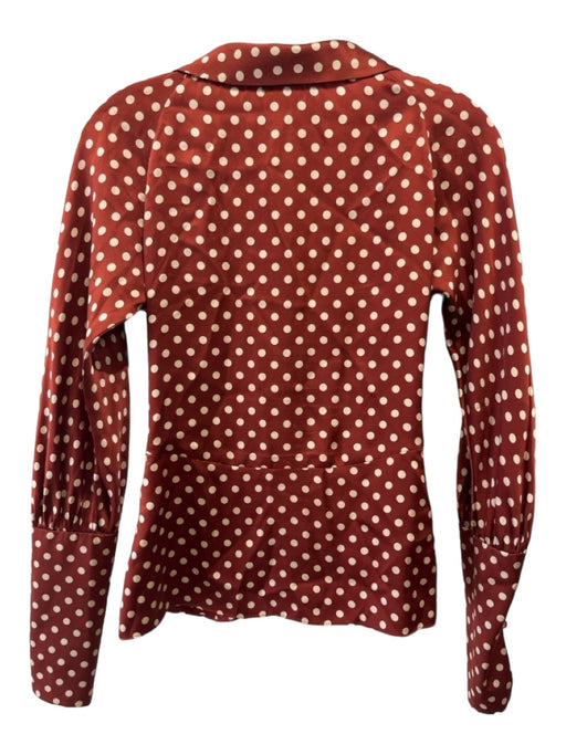 James Coviello Size 4 Burnt Orange & Cream Viscose Ruched Polka Dot Top Burnt Orange & Cream / 4