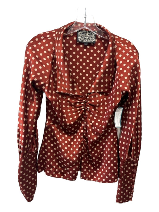 James Coviello Size 4 Burnt Orange & Cream Viscose Ruched Polka Dot Top Burnt Orange & Cream / 4