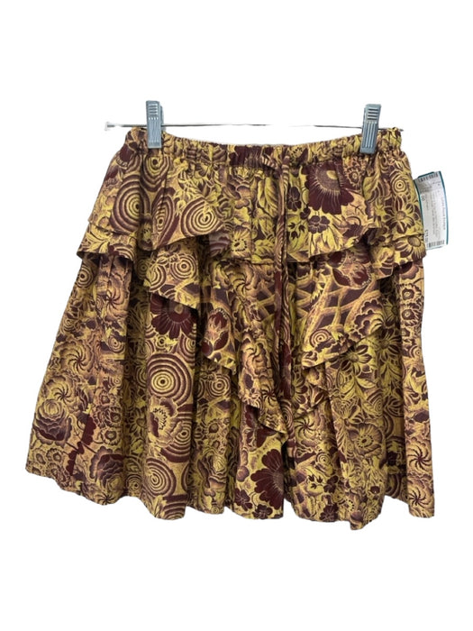 Ulla Johnson Size 00 Yellow & Burgundy Print Cotton Elastic Waist Floral Skirt Yellow & Burgundy Print / 00