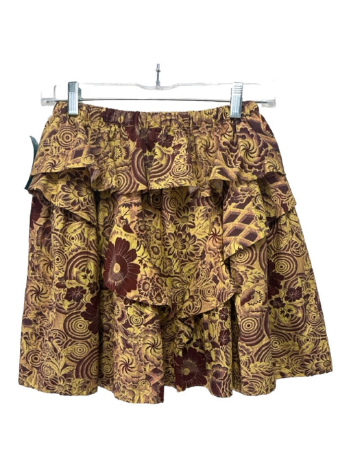 Ulla Johnson Size 00 Yellow & Burgundy Print Cotton Elastic Waist Floral Skirt Yellow & Burgundy Print / 00