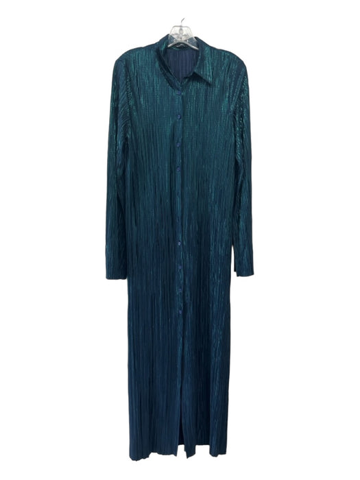 Sabina Musayev Size Est XS Teal Polyester Crinkle Iridescent Button Up Dress Teal / Est XS