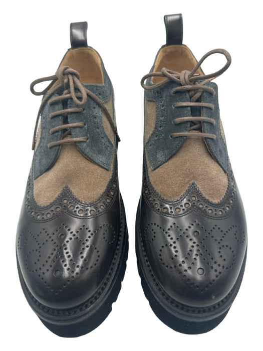 Angela Scott Shoe Size 37.5 Brown & Gray Patent Suede Wingtip Lace Up Oxford Brown & Gray / 37.5