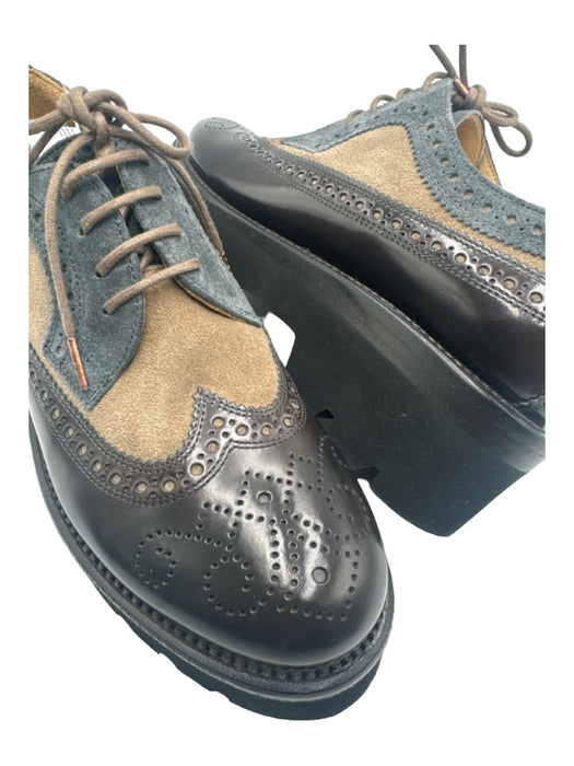 Angela Scott Shoe Size 37.5 Brown & Gray Patent Suede Wingtip Lace Up Oxford Brown & Gray / 37.5