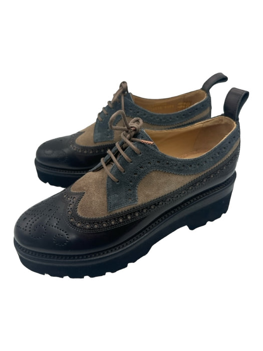 Angela Scott Shoe Size 37.5 Brown & Gray Patent Suede Wingtip Lace Up Oxford Brown & Gray / 37.5