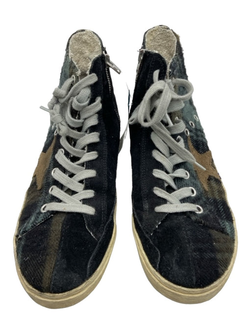 Golden Goose Shoe Size 38 Black, Green, Tan Fabric Suede Detail Plaid Sneakers Black, Green, Tan / 38