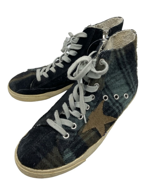 Golden Goose Shoe Size 38 Black, Green, Tan Fabric Suede Detail Plaid Sneakers Black, Green, Tan / 38