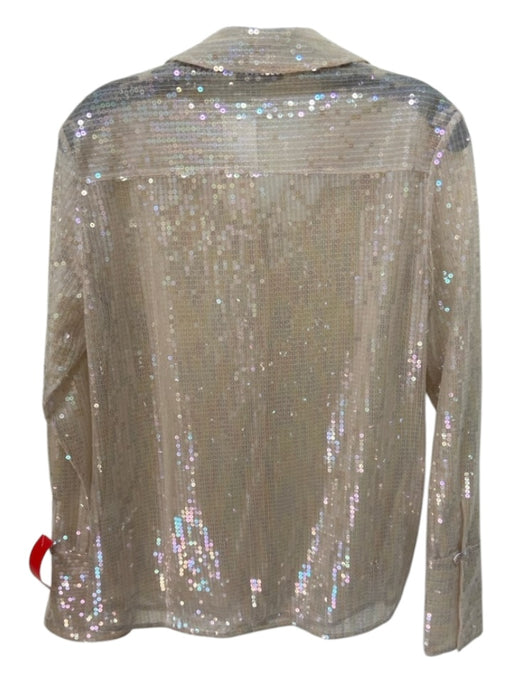 Nonchalant The Label Size XS Beige Polyester Sequin Iridescent Button Up Top Beige / XS