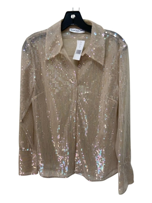 Nonchalant The Label Size XS Beige Polyester Sequin Iridescent Button Up Top Beige / XS