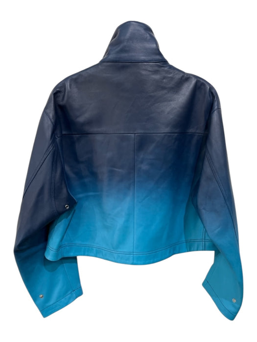 Arma Size 6 Navy Blue & Blue Leather Zip & Snaps Ombre Flap Pockets Jacket Navy Blue & Blue / 6