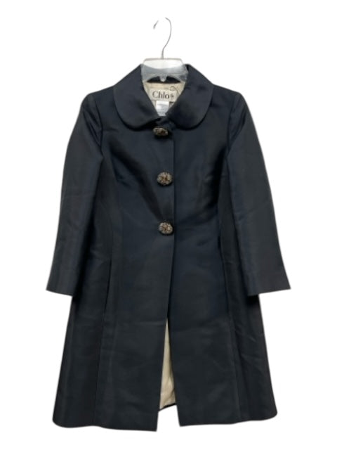 Chloe Size 34 Black Wool & Silk Snaps Crystal Buttons Round Collar Coat Black / 34