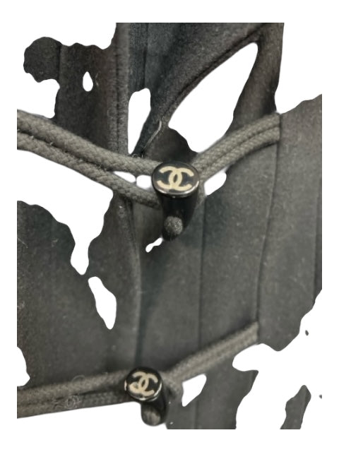 Chanel Size 34 Black Wool Toggle Buttons Hood Silk Lined Coat Black / 34