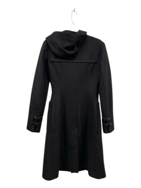 Chanel Size 34 Black Wool Toggle Buttons Hood Silk Lined Coat Black / 34