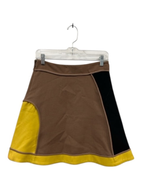 Marni Size 38 Brown, Black, Yellow Wool & Polyamide Geometric Side Zip Skirt Brown, Black, Yellow / 38