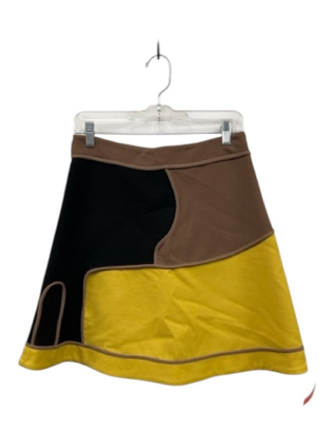 Marni Size 38 Brown, Black, Yellow Wool & Polyamide Geometric Side Zip Skirt Brown, Black, Yellow / 38