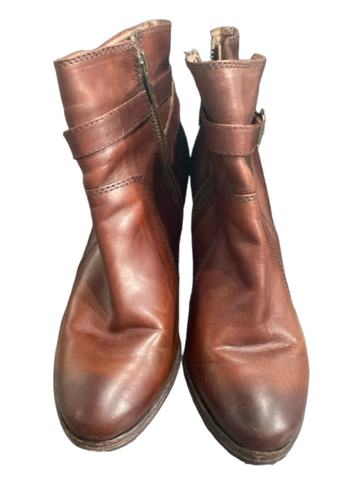 Frye Shoe Size 8 Brown Leather Side Zip Side Buckle Almond Toe Booties Brown / 8
