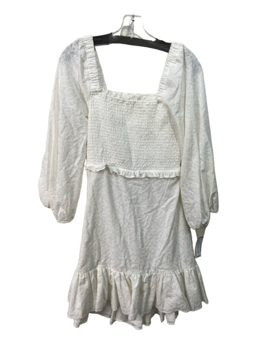 Veronica Beard Size 12 White Cotton Eyelet Smocked Bodice Square Neck Dress White / 12