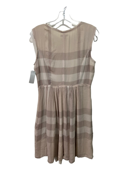 Burberry Brit Size 8 Beige Silk V Neck zipper front gingham Sleeveless Dress Beige / 8