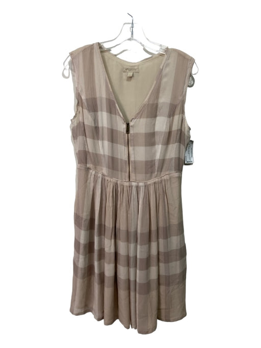 Burberry Brit Size 8 Beige Silk V Neck zipper front gingham Sleeveless Dress Beige / 8