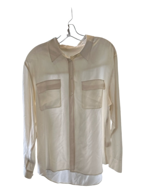 Equipment Size L Cream Silk Long Sleeve Button Down Top Cream / L