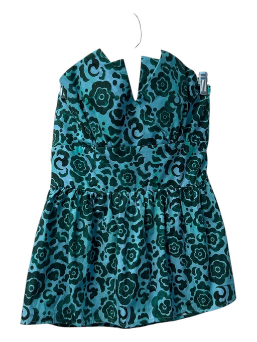 De Loreta Size M Teal & Green Cotton Strapless Back Zip Boned Floral Top Teal & Green / M