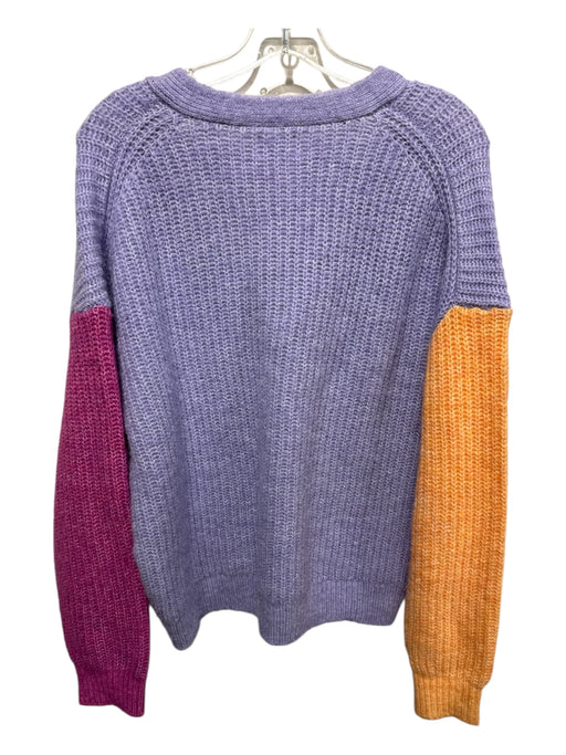 Sundry Size M Purple, Orange & Pink Polyester Blend V Neck Button Front Sweater Purple, Orange & Pink / M