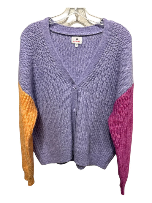 Sundry Size M Purple, Orange & Pink Polyester Blend V Neck Button Front Sweater Purple, Orange & Pink / M