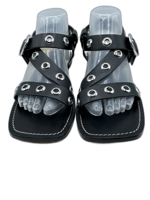J. Crew Shoe Size 9 Black Leather Upper Silver Tone Accent Grommets Sandals Black / 9