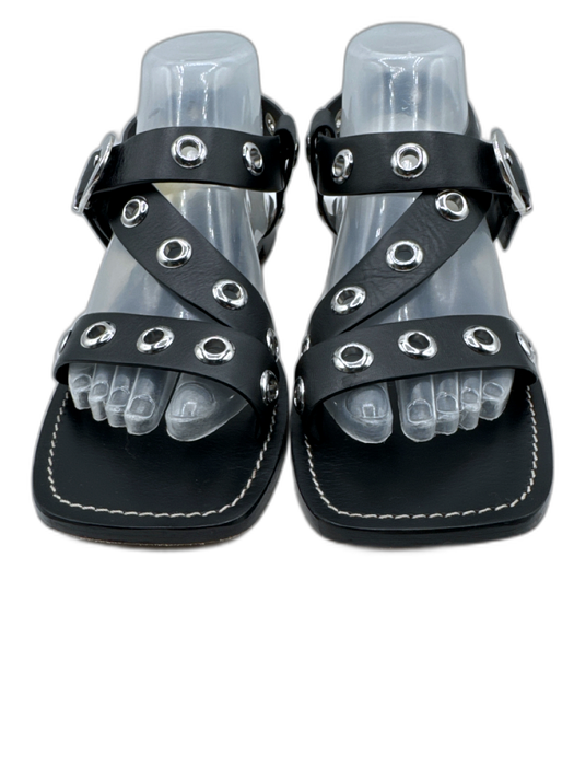 J. Crew Shoe Size 9 Black Leather Upper Silver Tone Accent Grommets Sandals Black / 9