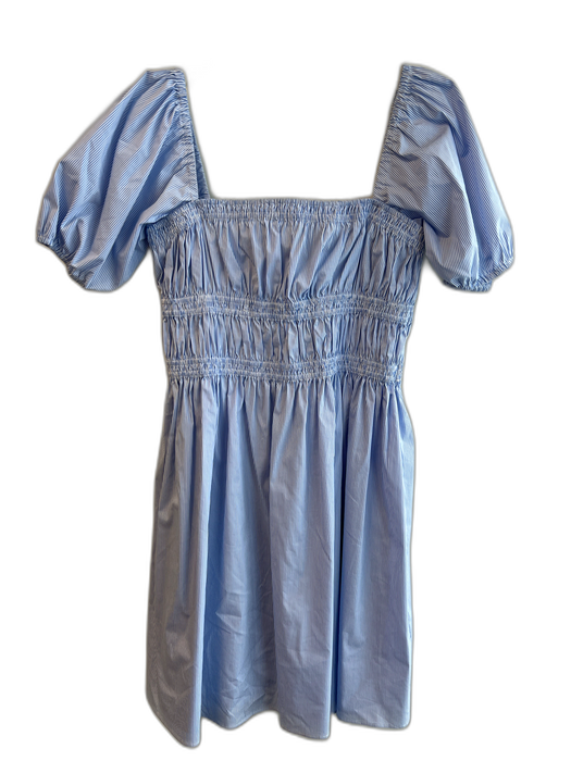 JS 71 Size Est S/M Blue & White Polyester Blend Square Neck Stripe Dress Blue & White / Est S/M