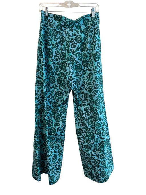 Deloreta Size M Blue & Teal Cotton Zip Fly Floral Print High Rise Wide Leg Pants Blue & Teal / M