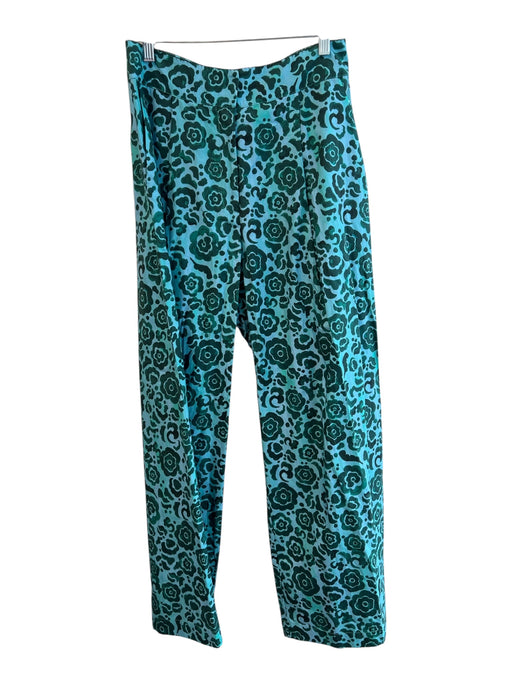 Deloreta Size M Blue & Teal Cotton Zip Fly Floral Print High Rise Wide Leg Pants Blue & Teal / M