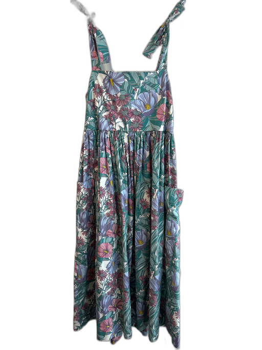 Tory Burch Size M Green & Multi Cotton Blend Square Neck tie strap Maxi Dress Green & Multi / M