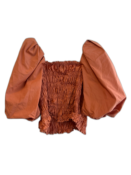 Mare Mare x Anthropologie Size L Orange Cotton Square Neck Short Puff Sleeve Top Orange / L