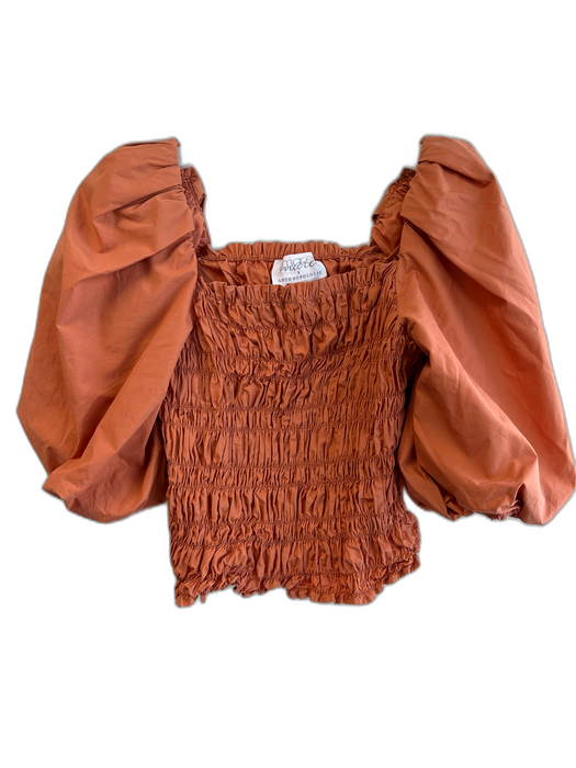 Mare Mare x Anthropologie Size L Orange Cotton Square Neck Short Puff Sleeve Top Orange / L