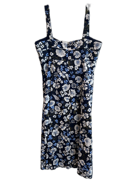 Veronica Beard Size 12 Navy & Multi Linen Blend Back Zip Floral Sleeveless Dress Navy & Multi / 12