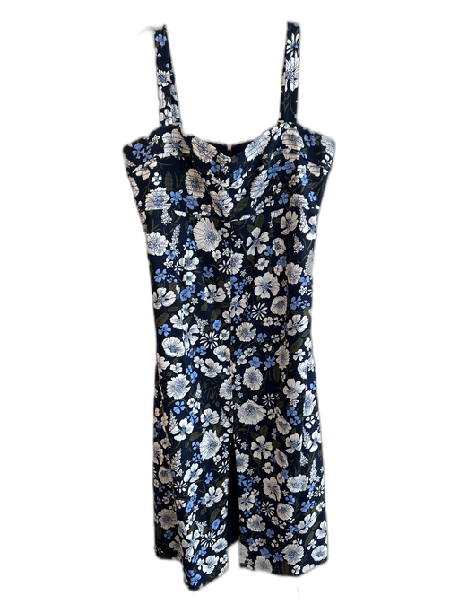 Veronica Beard Size 12 Navy & Multi Linen Blend Back Zip Floral Sleeveless Dress Navy & Multi / 12