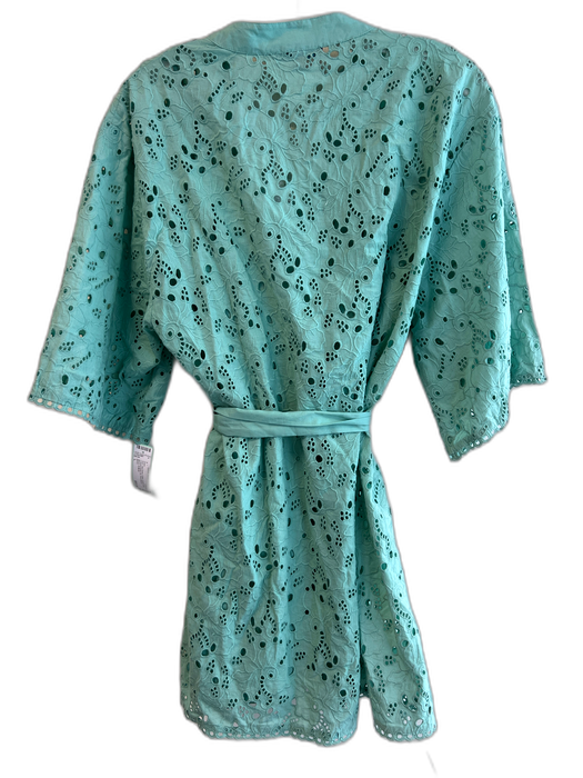 Shore Size L Green Cotton Eyelet Lace Collared Button Up Short Sleeve Dress Green / L